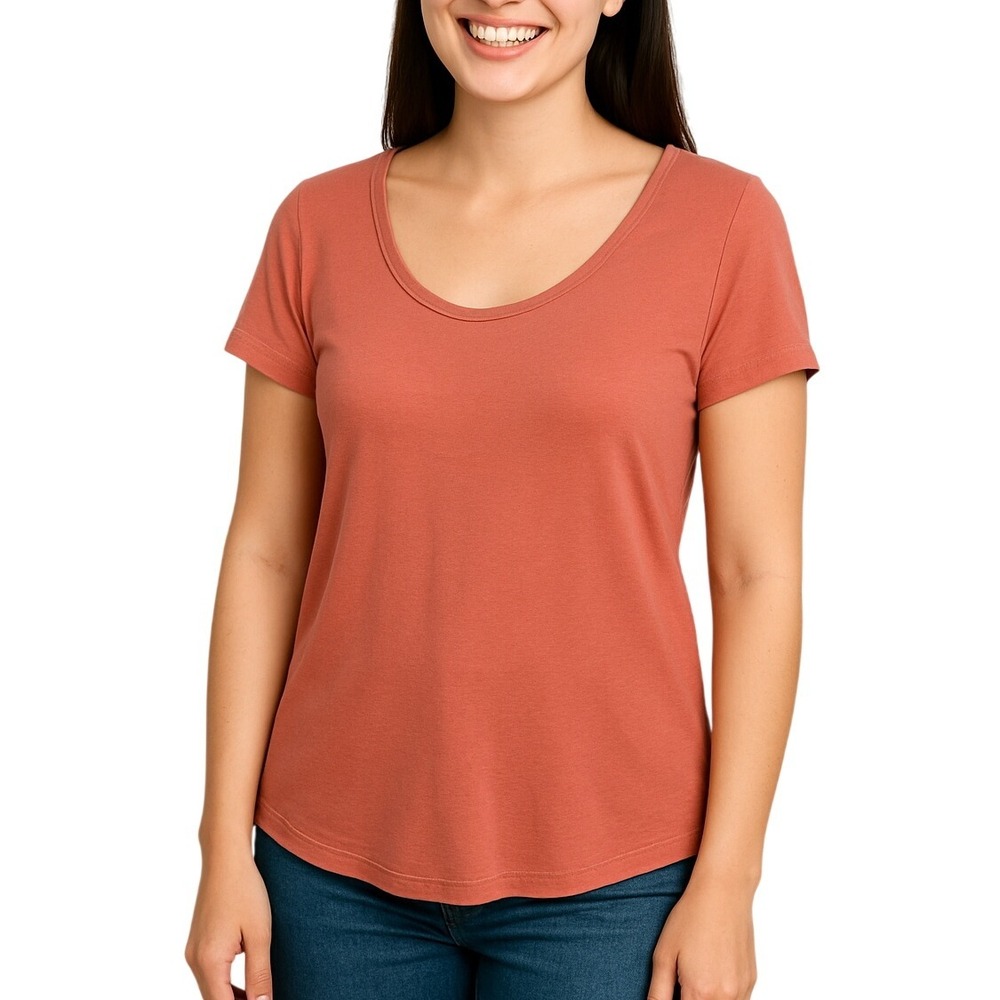 White House‎ Black Market Coral Short Sleeve Scoop Neck T-Shirt Top Medium
